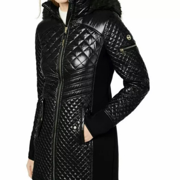 Michael Kors Women's Faux-Fur-Trim Hooded Quilted Coat - Picture 10 of 10